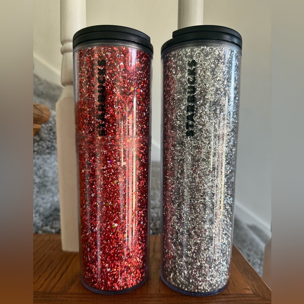 Starbucks Red and Silver Glitter coffee Tumblers red is used sliver is nwot